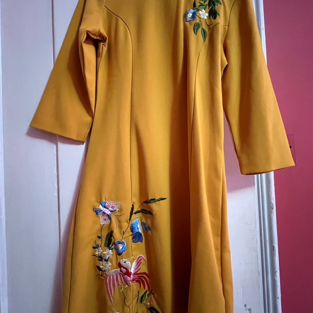 Mustard Yellow Embroidered Midi Dress
